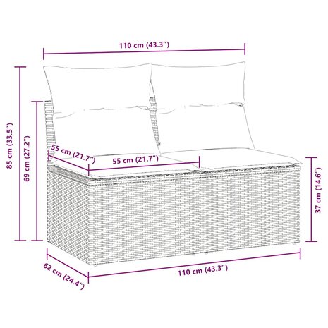 2-delige Loungeset met kussens poly rattan acacia beige 6
