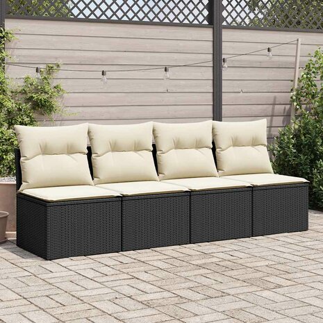 2-delige Loungeset met kussens poly rattan acacia zwart 3