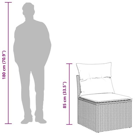 2-delige Loungeset met kussens poly rattan acacia grijs 9