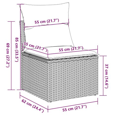 2-delige Loungeset met kussens poly rattan acacia bruin 8