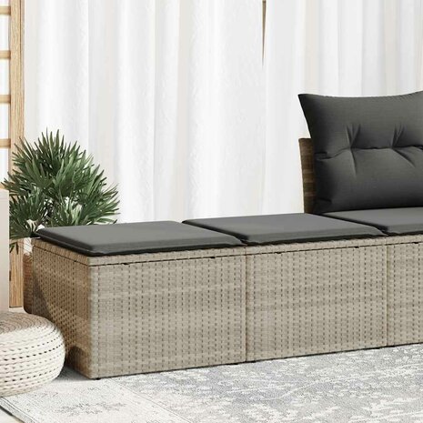 2-delige Loungeset met kussens poly rattan acacia lichtgrijs 1