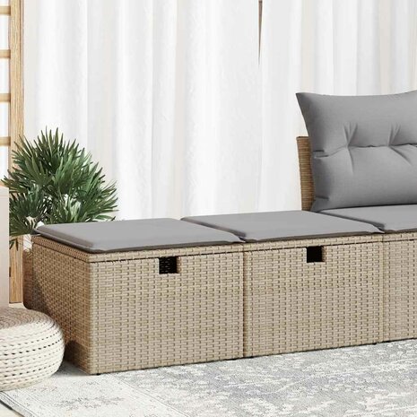 2-delige Loungeset met kussens poly rattan acacia beige 1