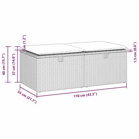 2-delige Loungeset met kussens poly rattan acacia grijs 7