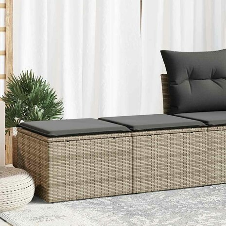 2-delige Loungeset met kussens poly rattan acacia grijs 1
