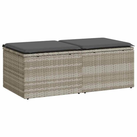 2-delige Loungeset met kussens poly rattan acacia lichtgrijs 2