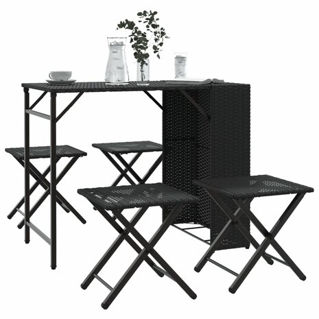 5-delige Tuinset inklapbaar poly rattan zwart  1