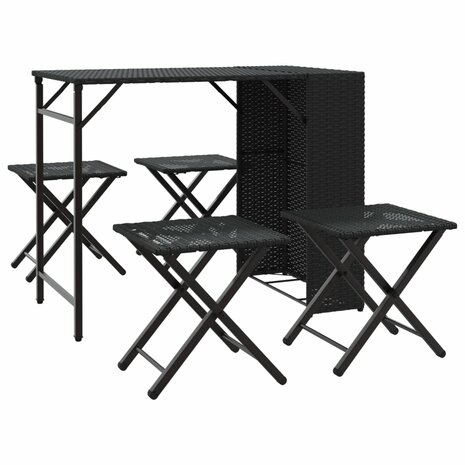 5-delige Tuinset inklapbaar poly rattan zwart  2
