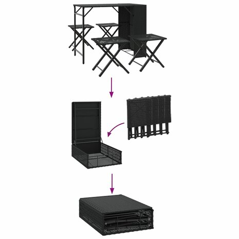 5-delige Tuinset inklapbaar poly rattan zwart  8