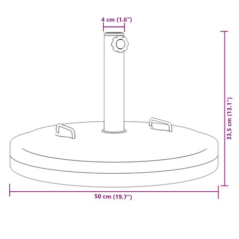 Parasolvoet met handgrepen voor stok van Ø38 / 48 mm 25 kg rond 9