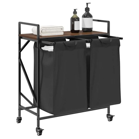 Wasmand 2 vakken met planken bruin eikenkleurig 4