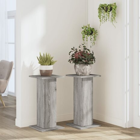 Plantenstandaards 2 st 30x30x60 cm bewerkt hout grijs sonoma 3