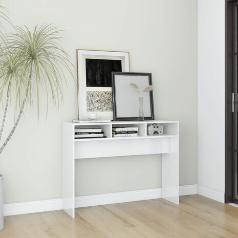 Wandtafel 105x30x80 cm bewerkt hout hoogglans wit 1
