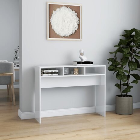 Wandtafel 105x30x80 cm bewerkt hout hoogglans wit 3