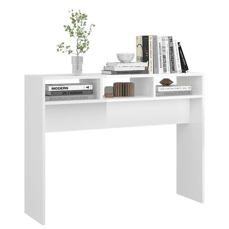 Wandtafel 105x30x80 cm bewerkt hout hoogglans wit 4