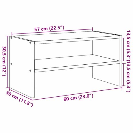 Schoenenrek stapelbaar 60x30x30,5 cm zwart eikenkleurig 9
