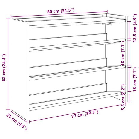 Schoenenrek 80x25x62 cm bewerkt hout betongrijs 9
