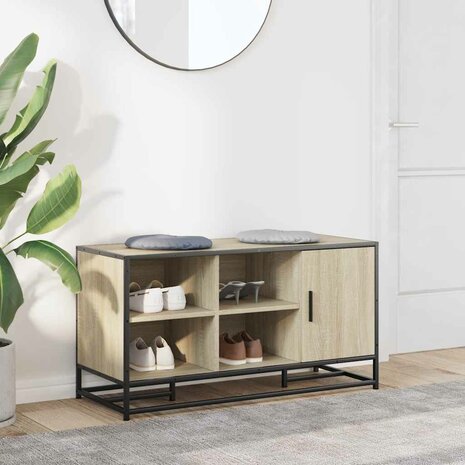 Schoenenbank 100x40x53,5 cm bewerkt hout en metaal sonoma eiken 3