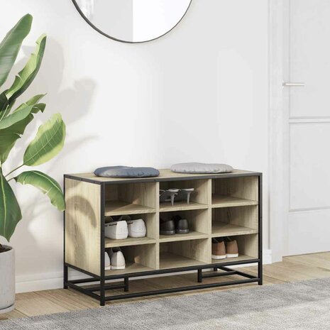 Schoenenbank 84x40x53,5 cm bewerkt hout en metaal sonoma eiken 3