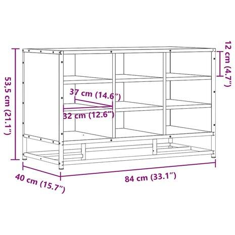 Schoenenbank 84x40x53,5 cm bewerkt hout en metaal sonoma eiken 9