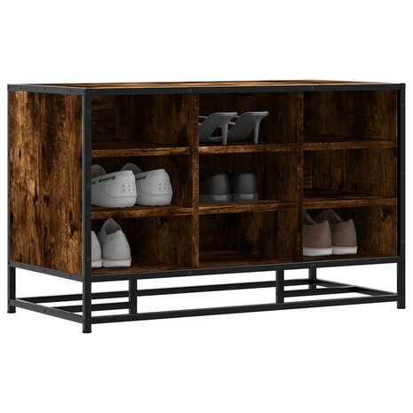 Schoenenbank 84x40x53,5 cm bewerkt hout en metaal gerookt eiken 1