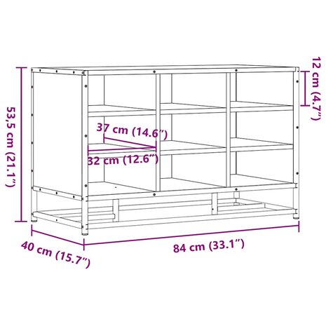 Schoenenbank 84x40x53,5 cm bewerkt hout en metaal gerookt eiken 9