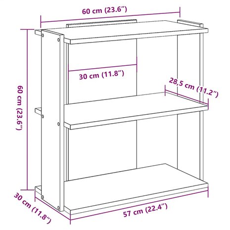Boekenkast 3-laags 60x30x60 cm bewerkt hout betongrijs 9