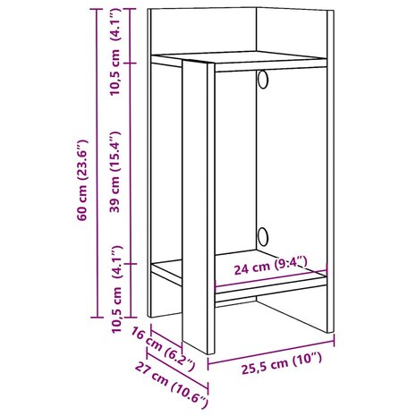 Bijzettafeltje met plank 25,5x27x60 cm wit 9