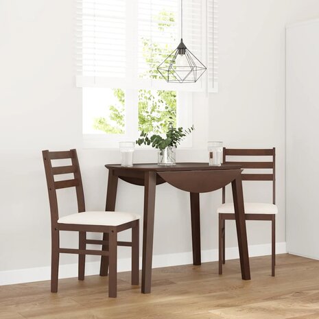 Eetkamerstoelen met kussens 2 st massief hout rubber bruin 1