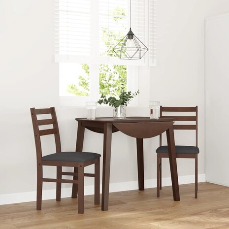 Eetkamerstoelen met kussens 2 st massief hout rubber bruin 1