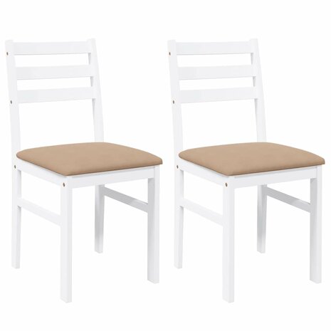 Eetkamerstoelen met kussens 2 st massief hout rubber wit 2
