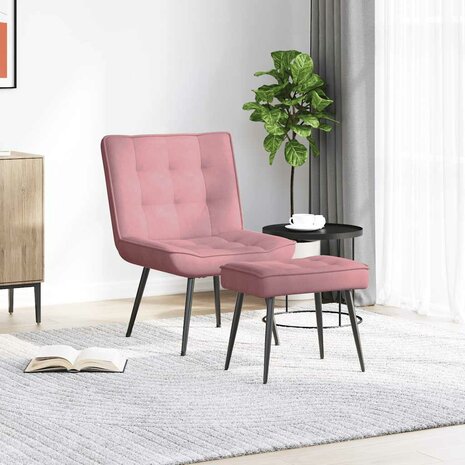 Relaxstoel met voetenbank fluweel roze 3