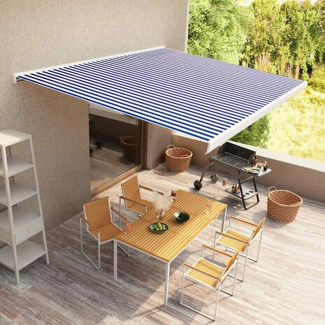 Luifel gemotoriseerd 400x300 cm blauw en wit 1