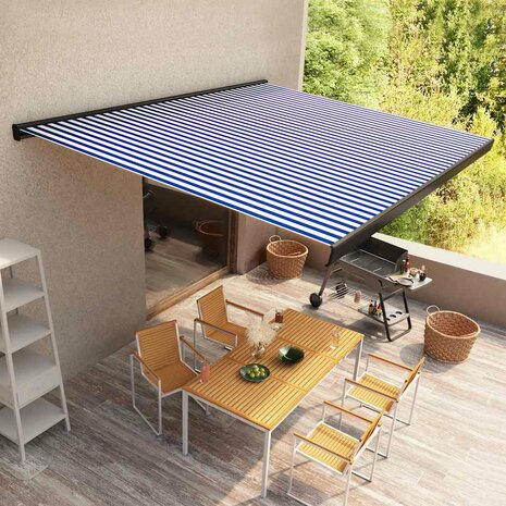 Luifel gemotoriseerd 350x250 cm blauw en wit 1