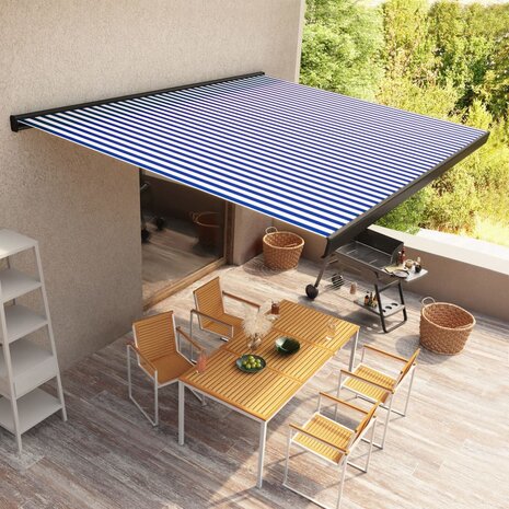 Luifel gemotoriseerd 450x300 cm blauw en wit 1