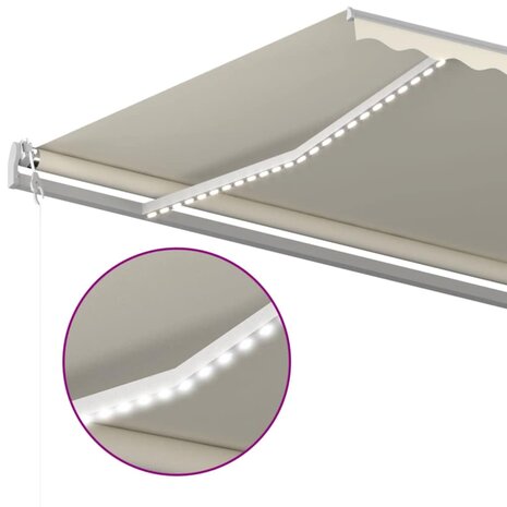 Luifel automatisch met LED en windsensor 600x300 cm crèmekleur 5