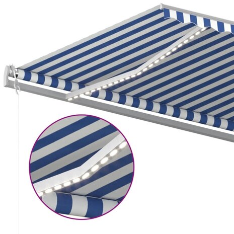 Luifel automatisch met LED en windsensor 500x350 cm blauw wit 5