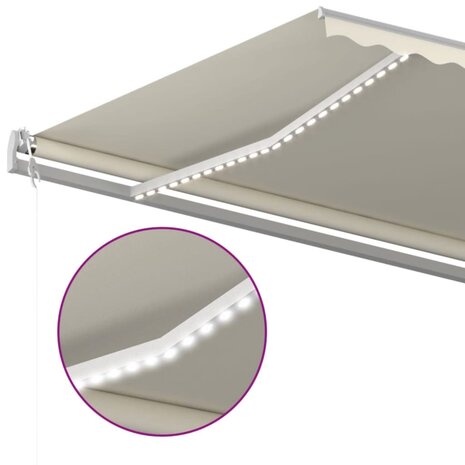 Luifel automatisch met LED en windsensor 500x350 cm crèmekleur 5