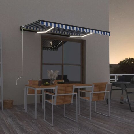 Luifel automatisch met LED en windsensor 400x300cm blauw en wit 1