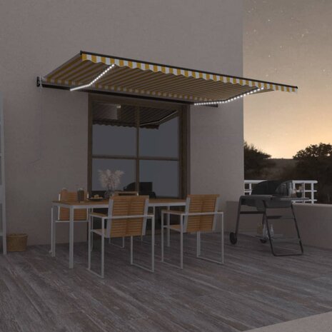 Luifel automatisch met LED en windsensor 500x300 cm geel en wit 1