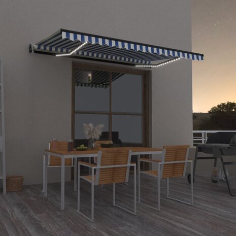 Luifel automatisch met LED en windsensor 400x350 cm blauw wit 1