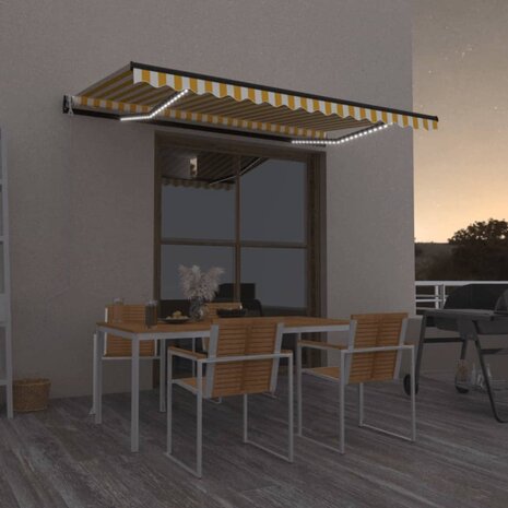 Luifel automatisch met LED en windsensor 400x350 cm geel en wit 1