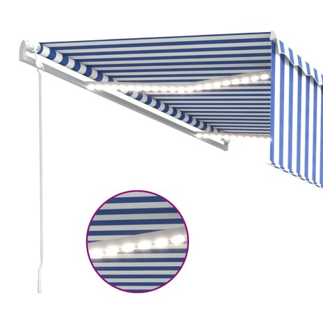 Luifel automatisch rolgordijn LED windsensor 5x3 m blauw en wit  5