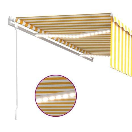 Luifel automatisch rolgordijn LED windsensor 5x3 m geel en wit  5
