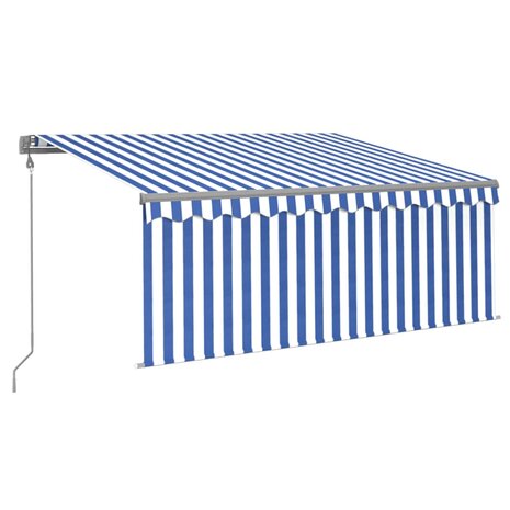 Luifel met rolgordijn, LED en windsensor 3,5x2,5 m blauw en wit 2