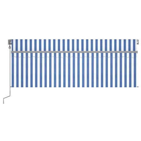 Luifel met rolgordijn, LED en windsensor 4,5x3 m blauw en wit 3