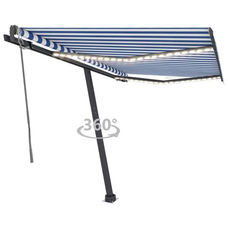 Luifel automatisch met LED en windsensor 300x250 cm blauw wit 1