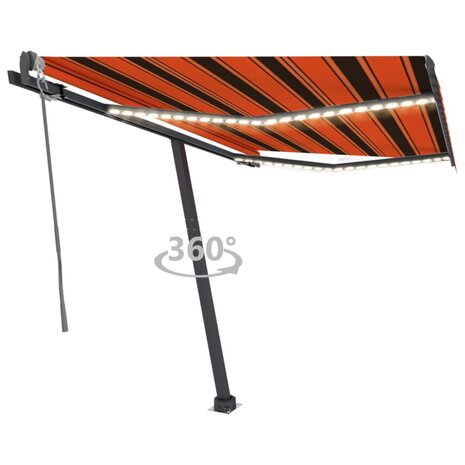 Luifel automatisch met LED windsensor 300x250 cm oranje bruin 1