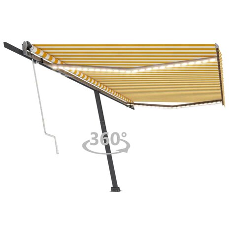 Luifel automatisch met LED en windsensor 500x300 cm geel en wit 1