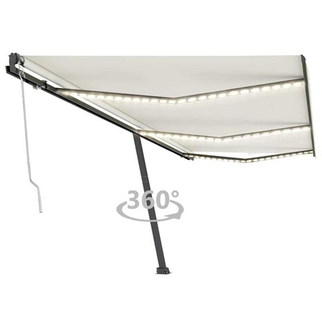Luifel automatisch met LED en windsensor 600x300 cm crèmekleur 1