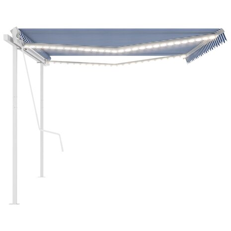 Luifel automatisch met LED en windsensor 5x3 m blauw en wit 4